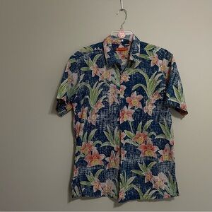 Tori Richard Blue & Pink Floral Button Down  Size Large Tropical and Caribbean‎
